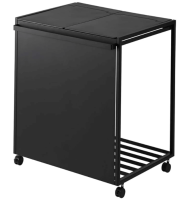 Yamazaki 1821 TOWER kosz na śmieci z 2 przegródkami i rolkami, czarny, stal/polipropylen/nylon, minimalistyczny, 52 x 44 x 60 cm